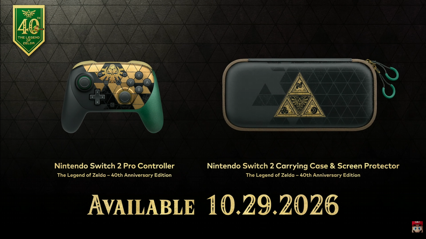 Pro Controller 2 e estojo comemorativos de The Legend of Zelda.
