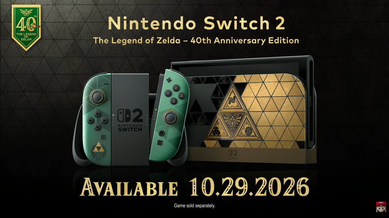 Nintendo Switch 2 recebe edição comemorativa inspirada nos 40 anos de The Legend of Zelda.